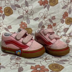 Vans Kids Pink and Red Velcro Sneakers